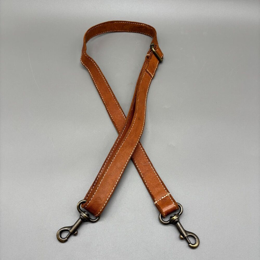 Leather Bag Strap Adjustable Crossbody Shoulder Tan Brown Brass Swivel Clips